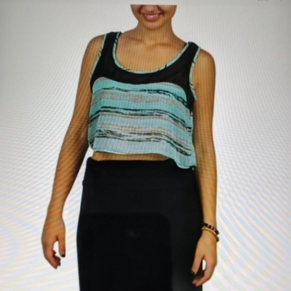 Sheer Sleeveless Mesh Striped Crop Top - Picture 1 of 5